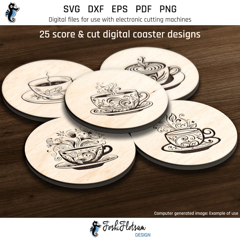 Coaster SVG - Tea coaster SVG bundle image 1 First 5 of 25 tea coaster SVGs included in this coaster SVG bundle.